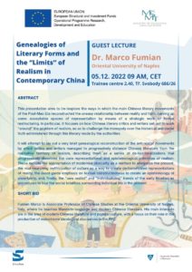 GUEST LECTURE BY MARCO FUMIAN:Genealogies of Literary Forms and the “Limits” of Realism in Contemporary China